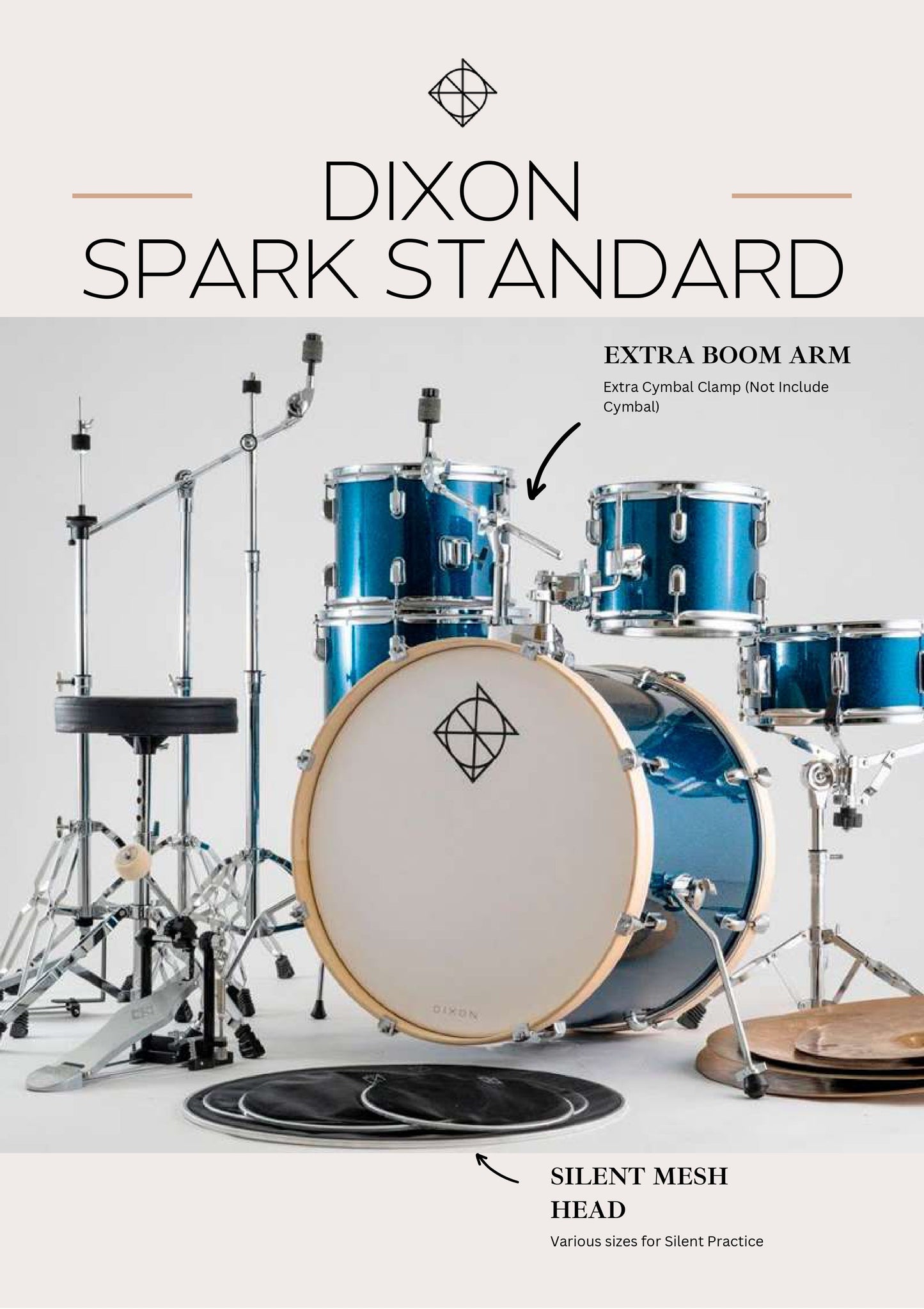 Dixon Spark Standard 5-pcs Acoustic Drum Kit - Oak Wrap